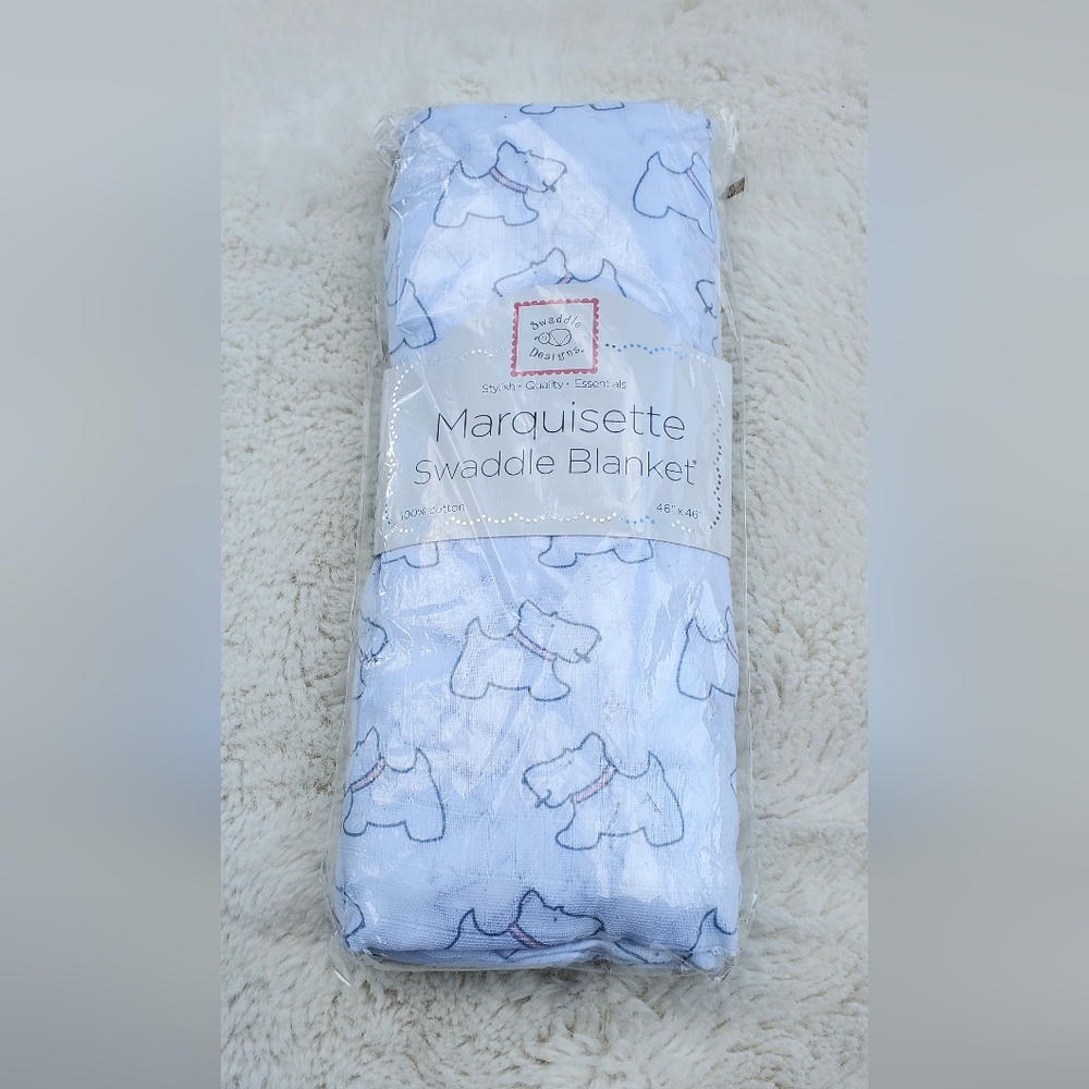 Marquisette Swaddle Blanket - Light Grey & Pink Puppu Print 46x46